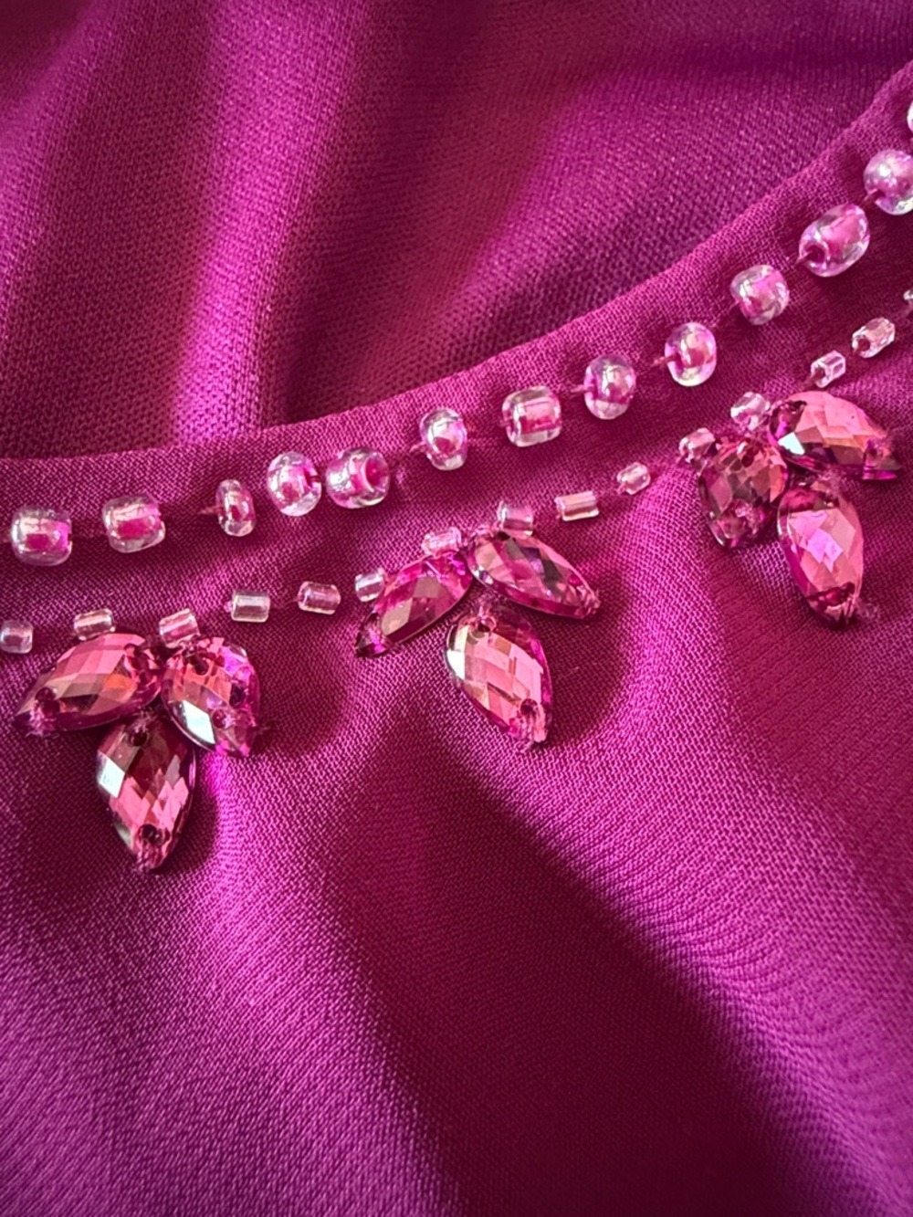 SLNY Fuchsia Beaded Neck Sleeveless High-Low Dress - Picture 3 of 6